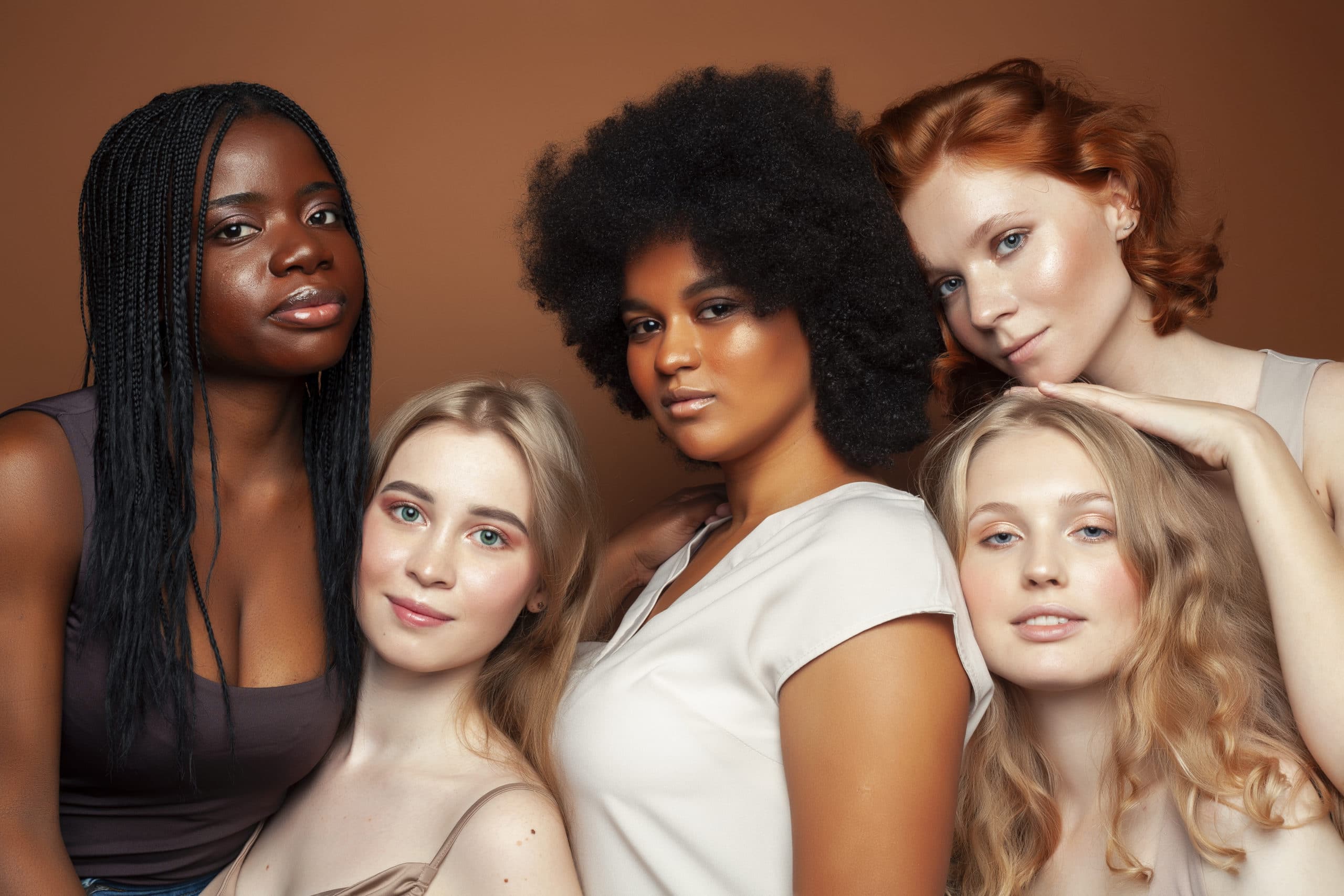 A diverse group of women with different hair types